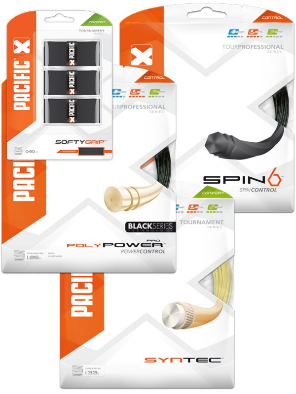 Testni paket teniških strun Pacific + paket gripov
